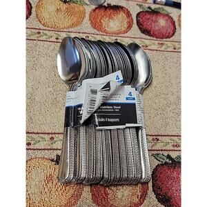 Mainstays Lot of 10 - 4 ct Lace Stainless Steel Silver Teaspoons 40 Total Spoons